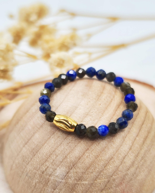 Pierścionek | lapis lazuli, brązowy obsydian