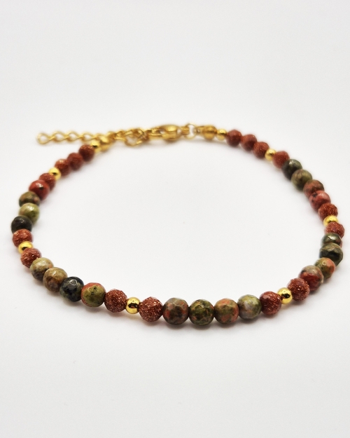 Bransoletka z unakitem, piaskiem pustyni (zielono-czerwona)