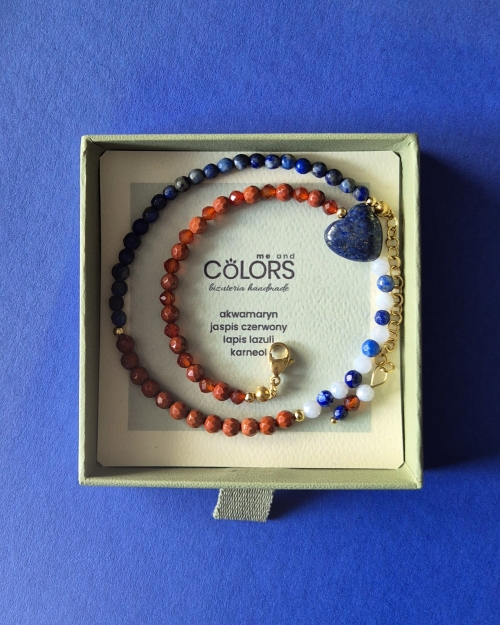 Choker z kamieni naturalnych | lapis lazuli, karneol, czerwony jaspis i akwamaryn