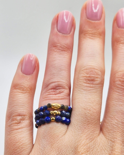 Zestaw 3 pierścionków | lapis lazuli, brązowy obsydian