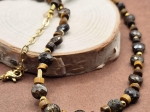 Naszyjnik czekoladowy - z bronzytem, tygrysim okiem i hematytem
